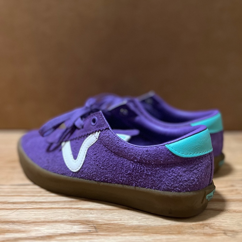 Vans Purple and Green Slip-On Sneakers with Canvas Upper